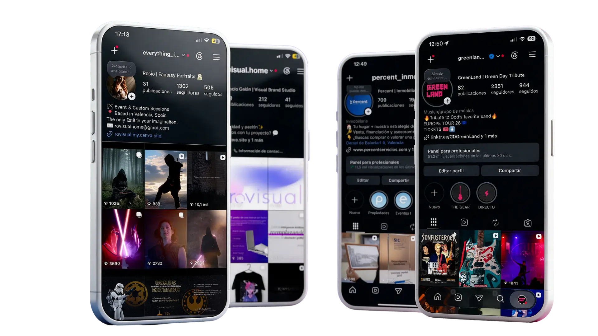 Feeds de Instagram gestionados por Rovisual en mockups de móvil